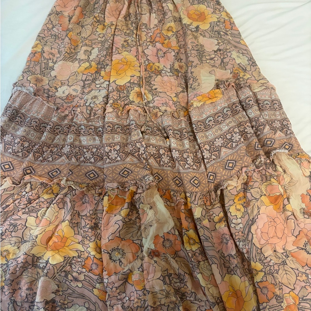 Spell Bohemian Floral Maxi Skirt - Peach and Cream